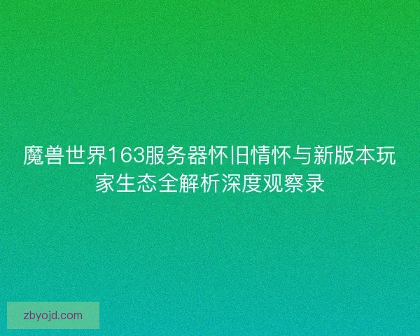 魔兽世界163服务器怀旧情怀与新版本玩家生态全解析深度观察录
